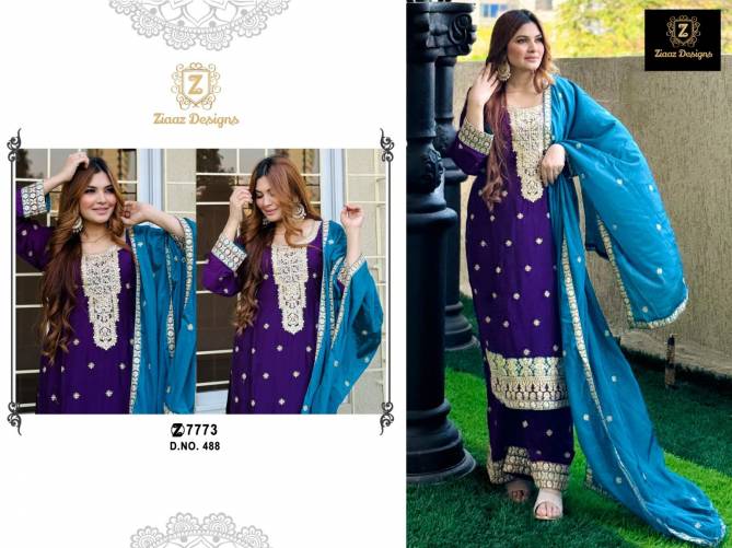 488 Ziaaz Designs Chinon Embroidered Pakistani Suits Wholesale Price In Surat
